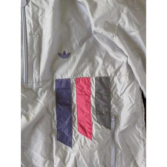 Vintage Adidas Windbreaker Track Jacket Trefoil Gray Women's Large 80s 90s Hood - Picture 5 of 11